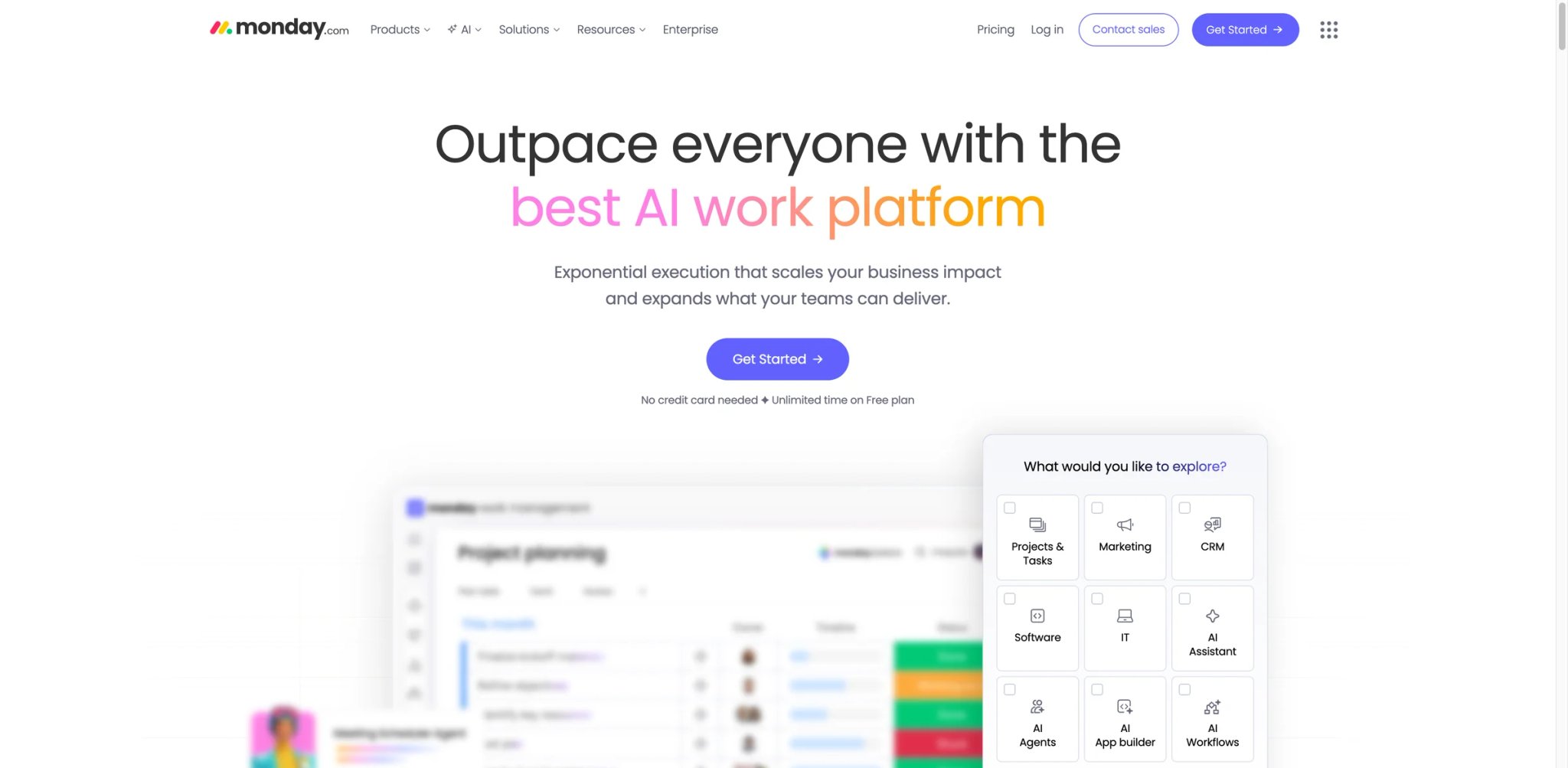 monday AI interface showing board automation