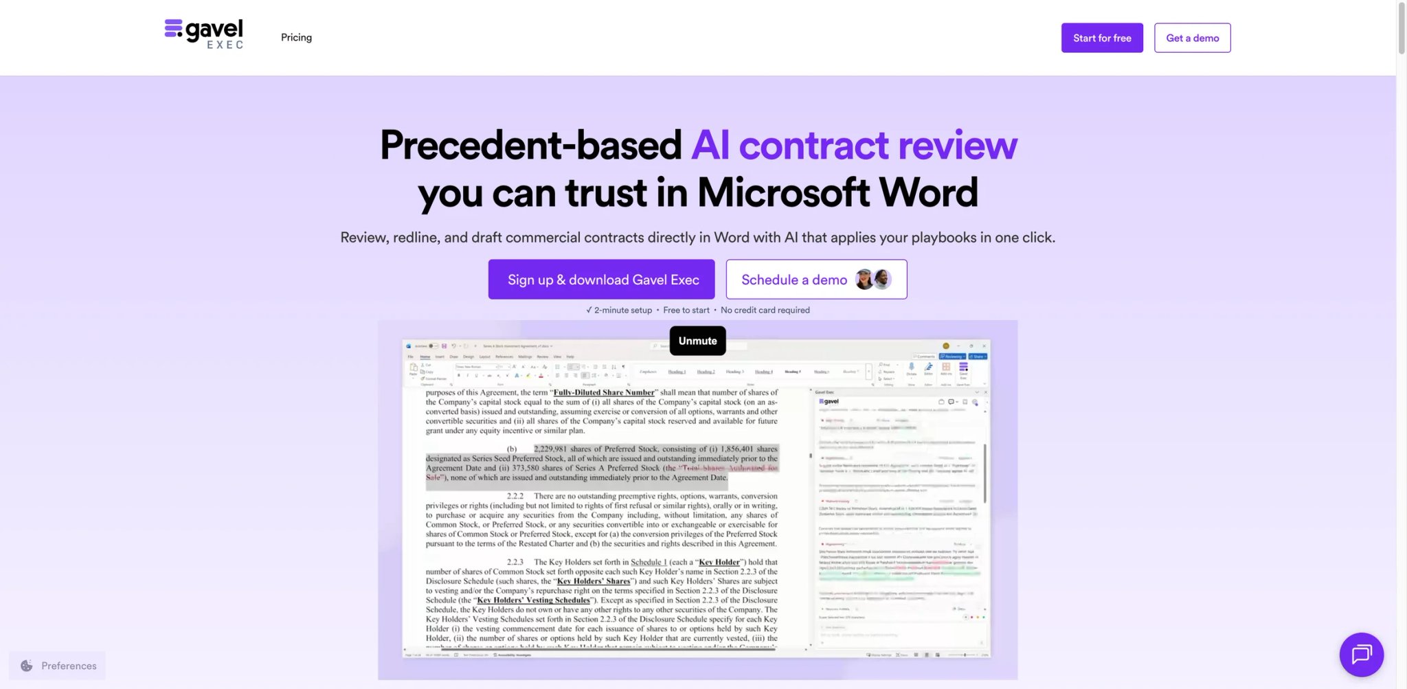Gavel Exec interface showing Word plugin contract review
