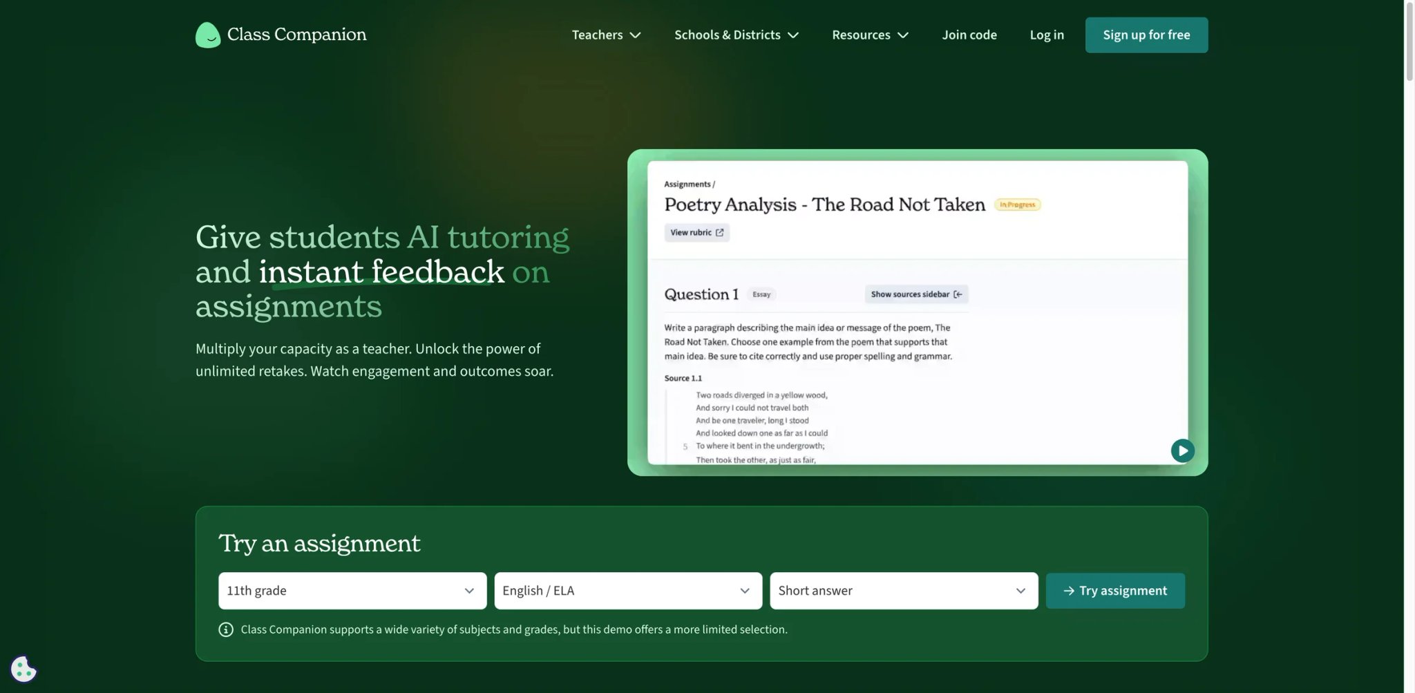 Class Companion interface showing AI feedback in LMS