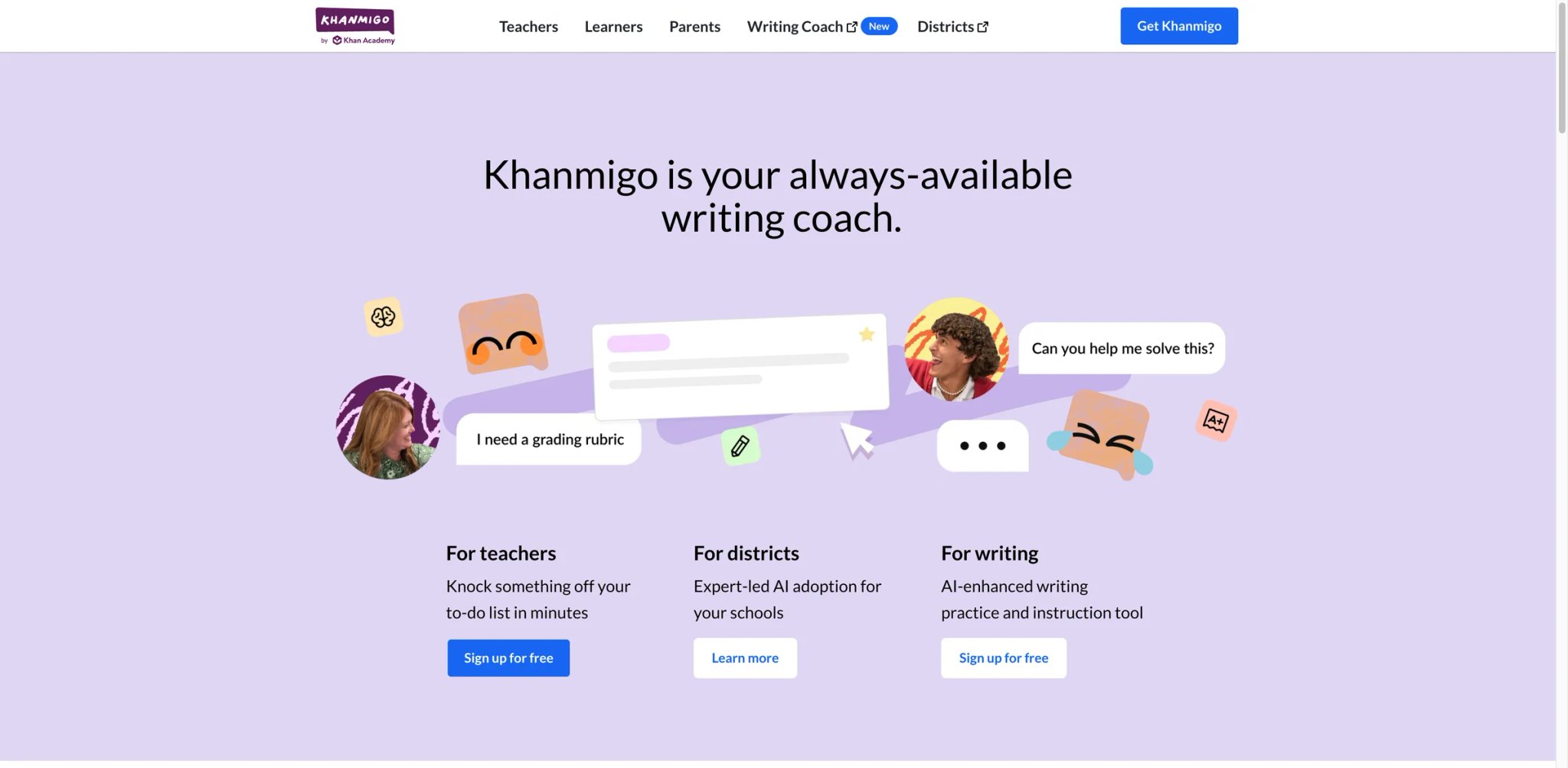 Khanmigo interface showing Khan Academy AI teacher tools