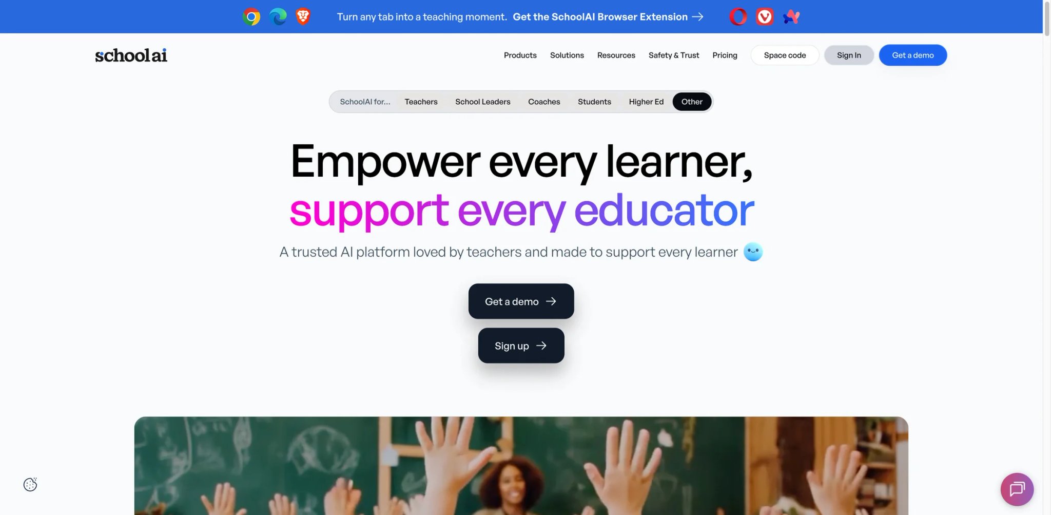 SchoolAI interface showing teacher and student AI Spaces