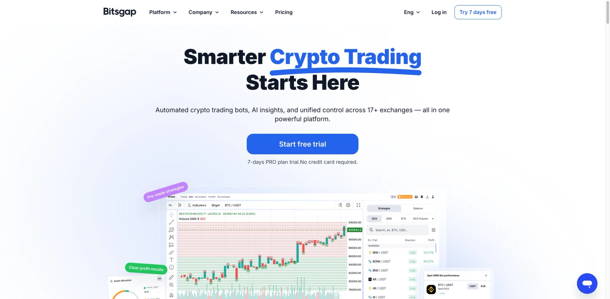 Bitsgap interface showing grid bot and portfolio overview
