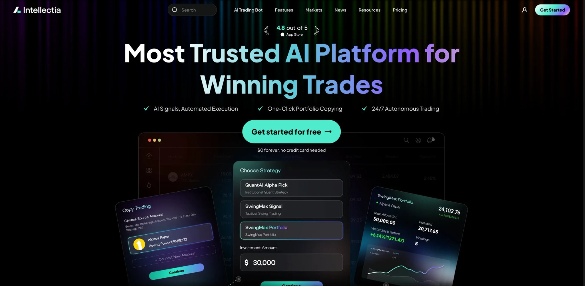 Intellectia AI interface showing stock picks and signals