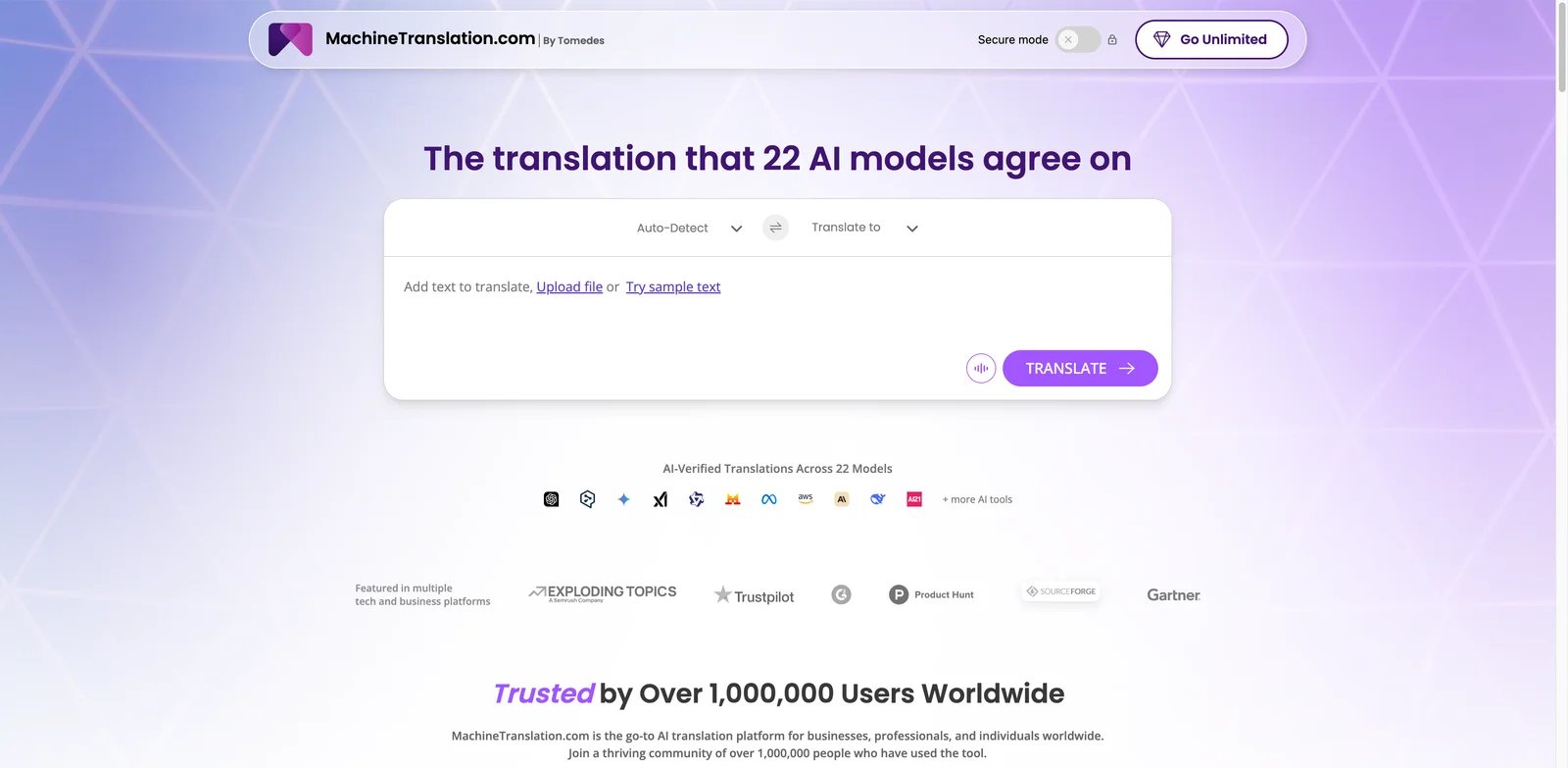 MachineTranslation.com interface showing side-by-side multi-engine translation comparison