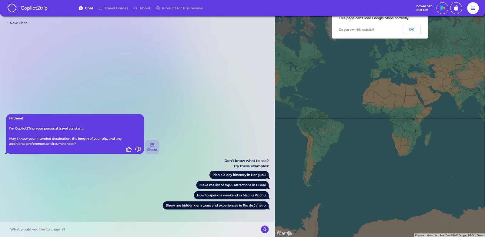 Copilot2trip interface showing interactive AI trip map