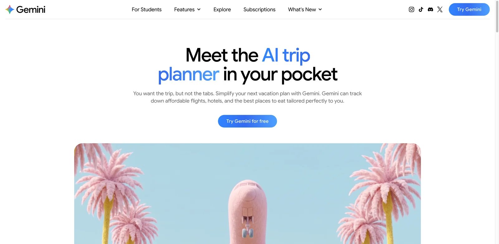 Gemini AI Trip Planner interface showing Google-connected travel planning