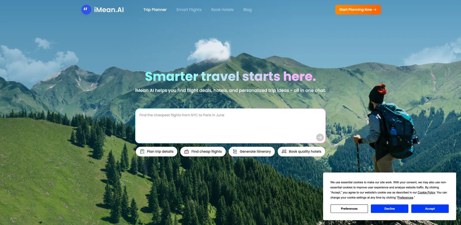 iMean AI interface showing multi-city AI itinerary planner