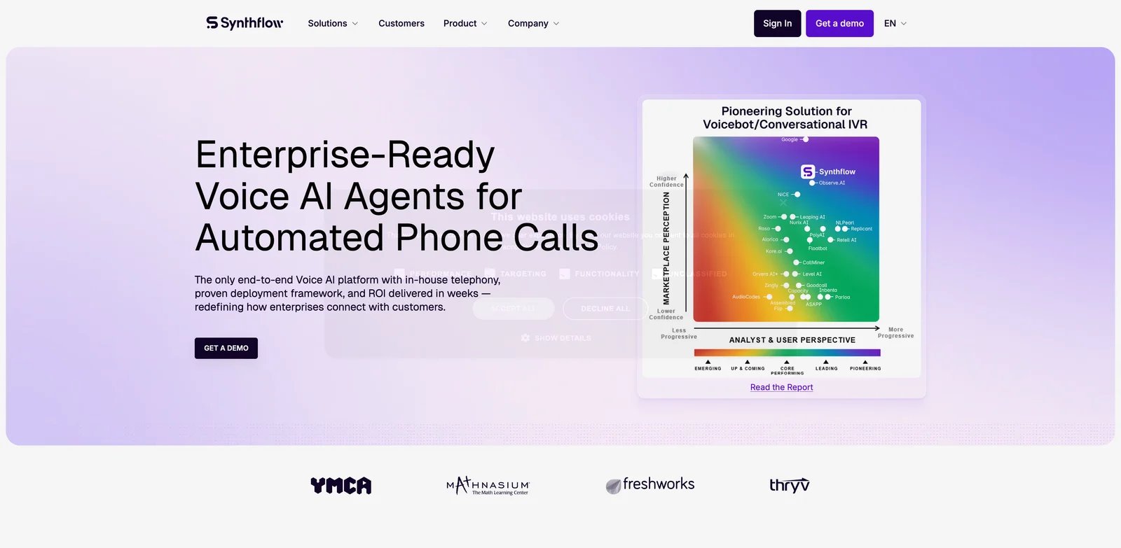 Synthflow interface showing no-code AI voice agent workflow builder