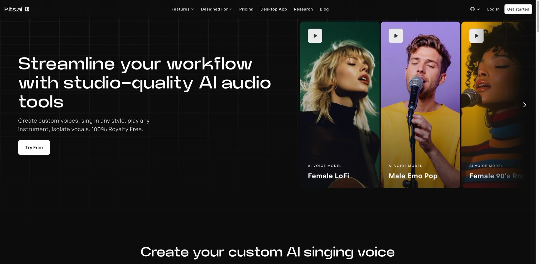 Kits AI interface showing licensed artist voice conversion for music production