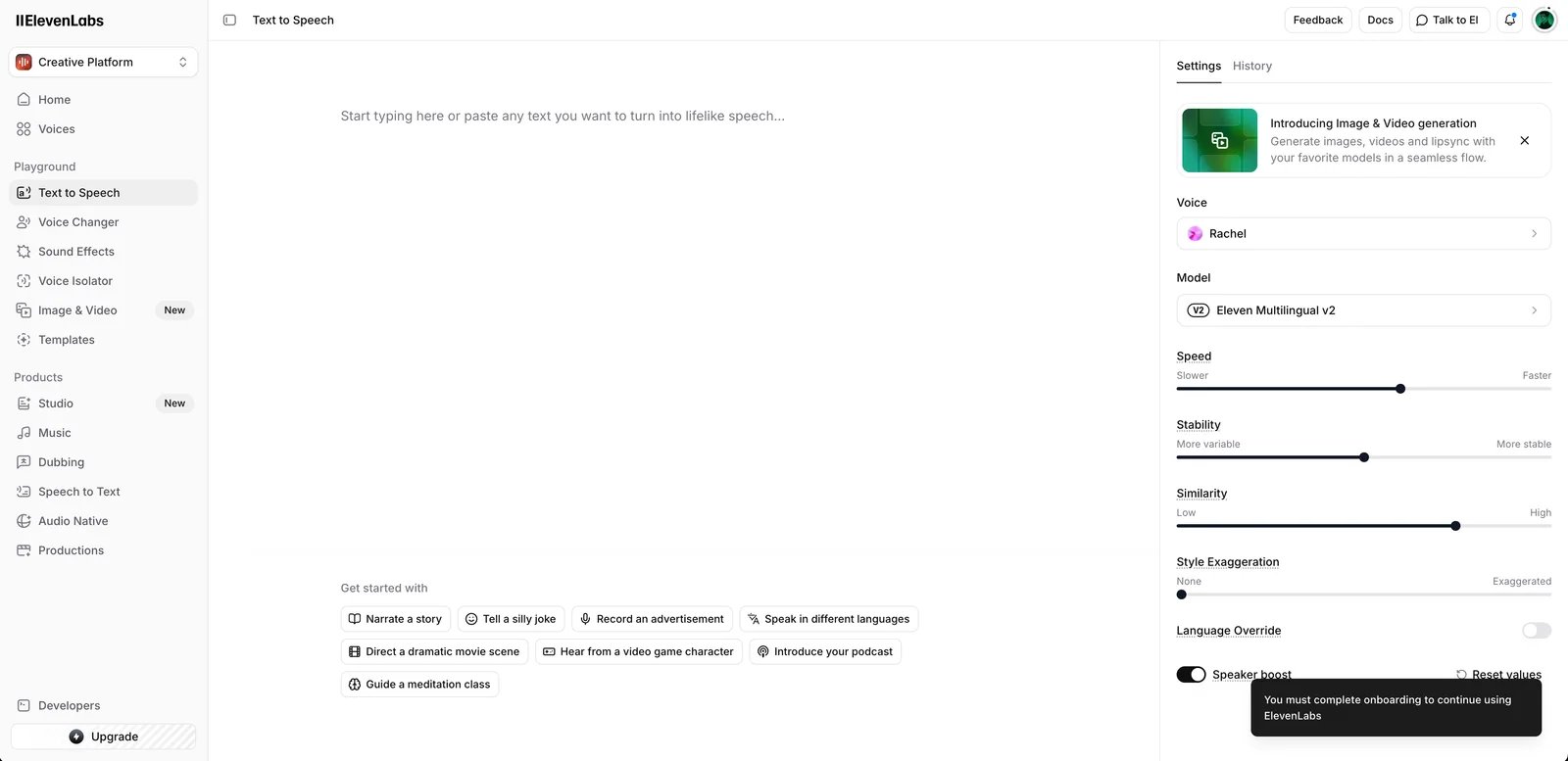 ElevenLabs interface showing voice library and dubbing studio
