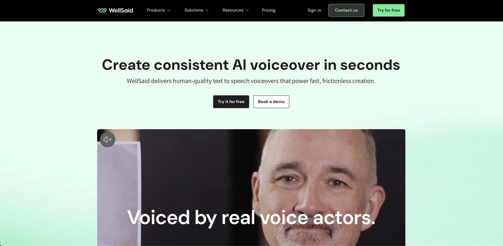 WellSaid Labs interface showing Studio workspace and voice avatars