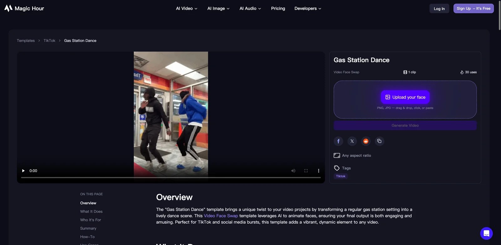 Magic Hour's single-face Gas Station Dance template upload