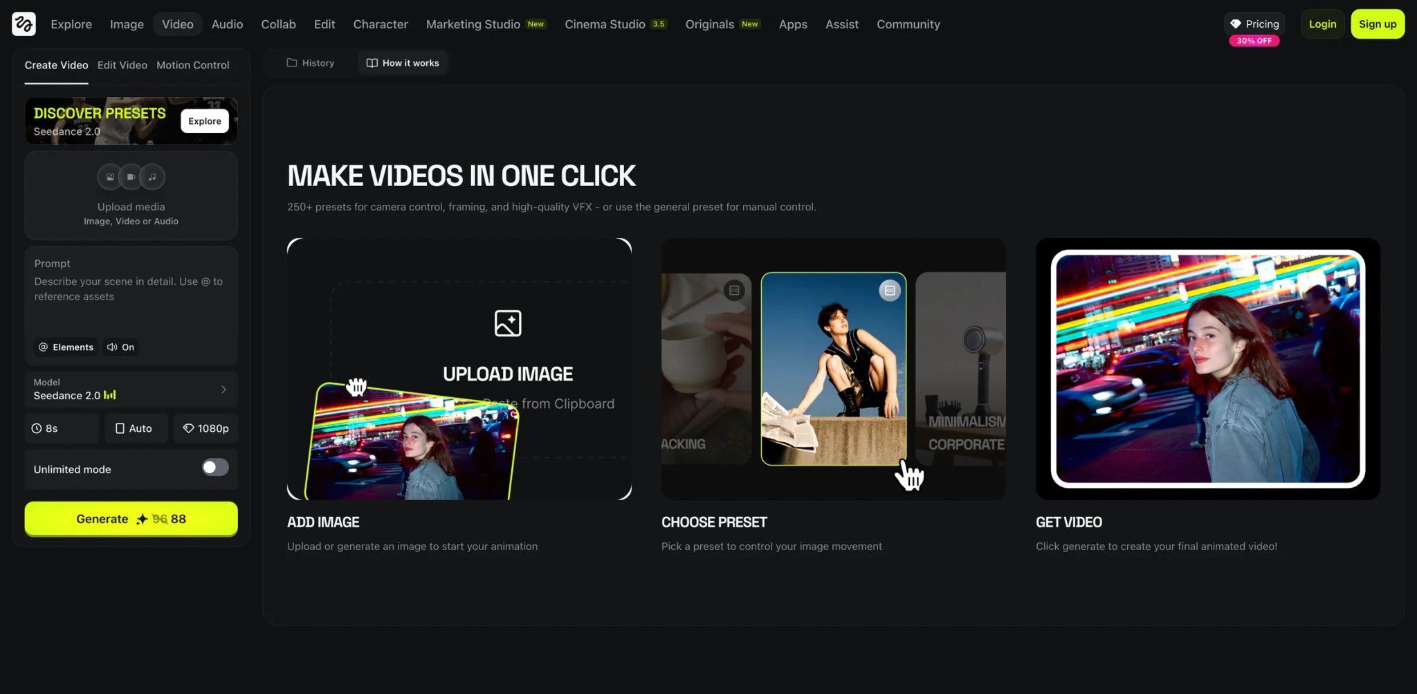 Higgsfield interface showing explicit camera motion controls and multi-model shot selection