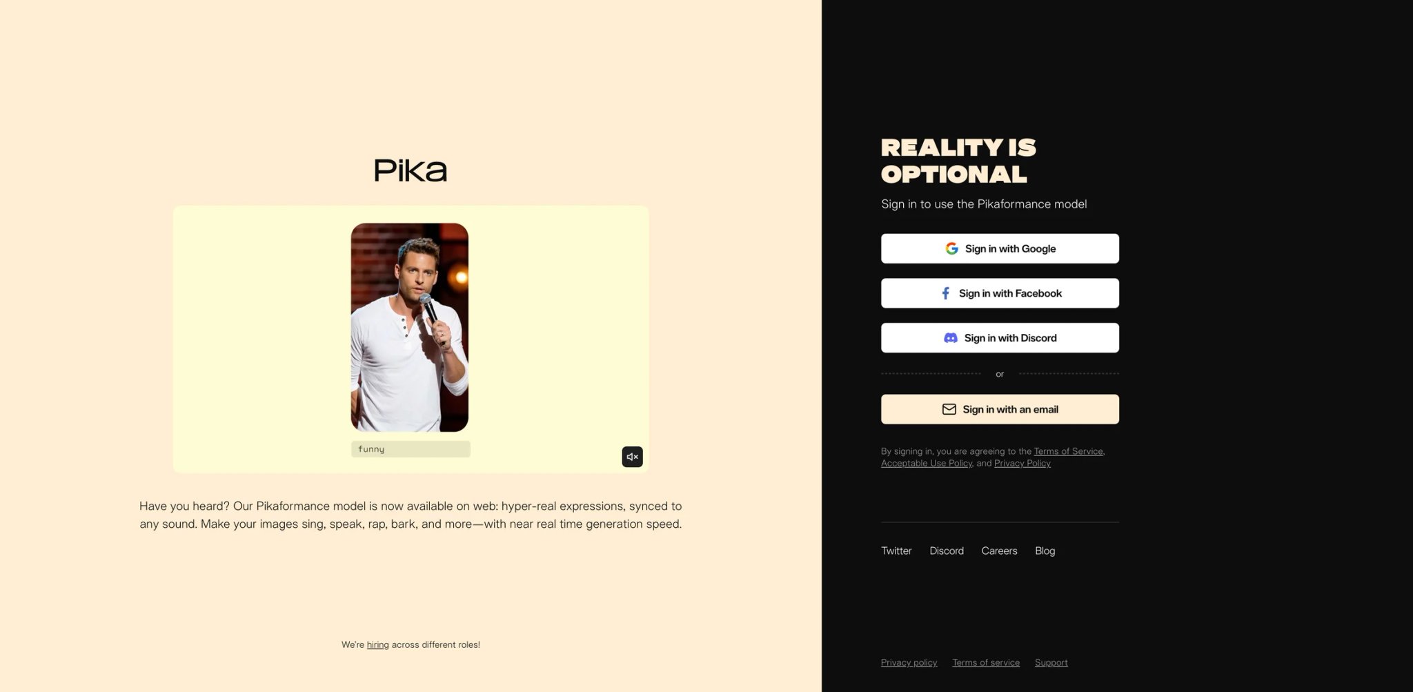 Pika interface showing Pikaframes start-end frame control and scene effects library