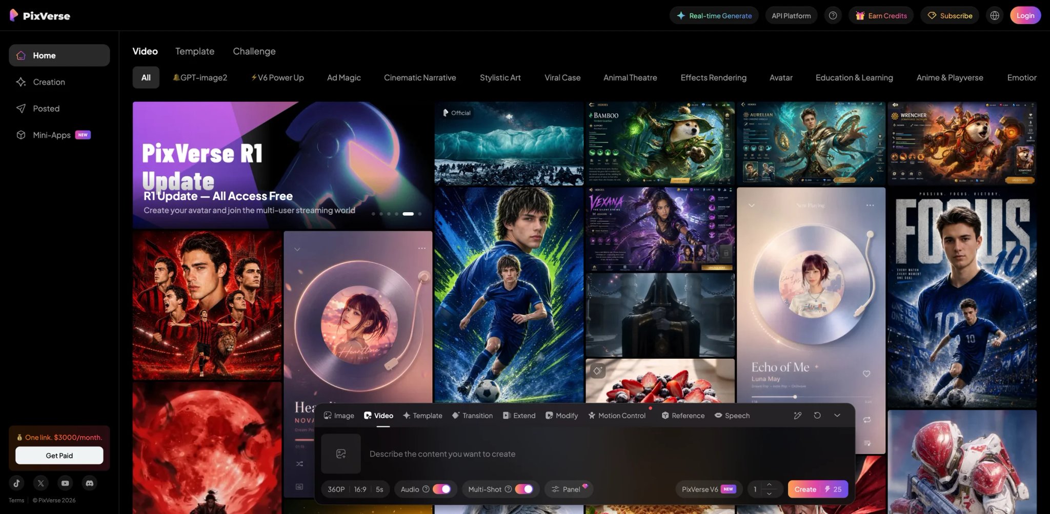 PixVerse R1 real-time image-to-video interface showing model selector and generation preview