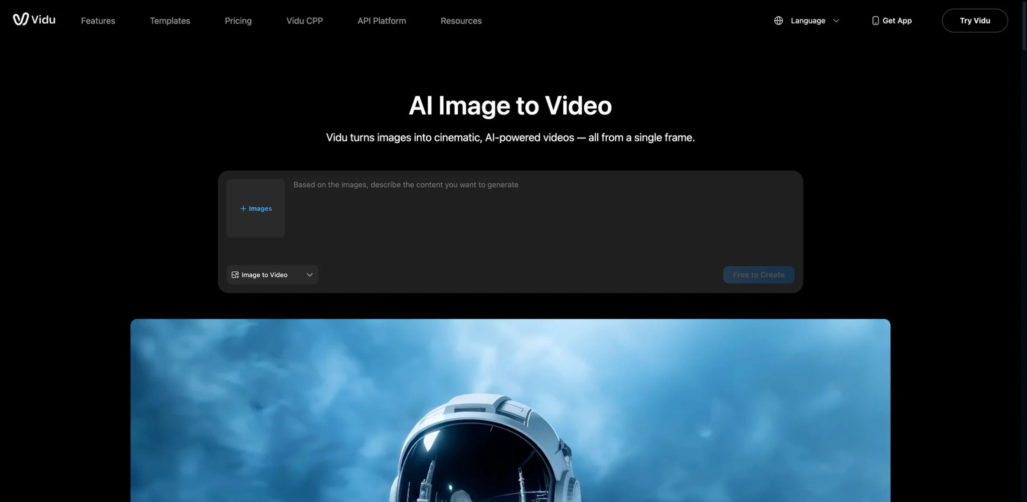 Vidu image-to-video interface showing first/last frame control and transparent credit breakdown