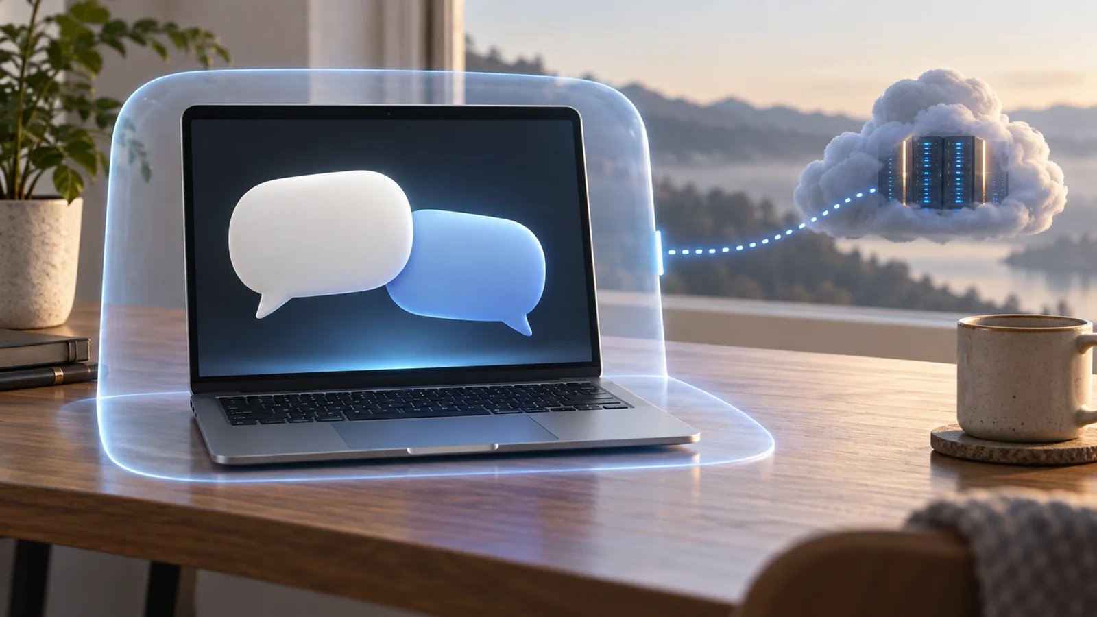 Private AI chat choices between local computing and protected cloud processing