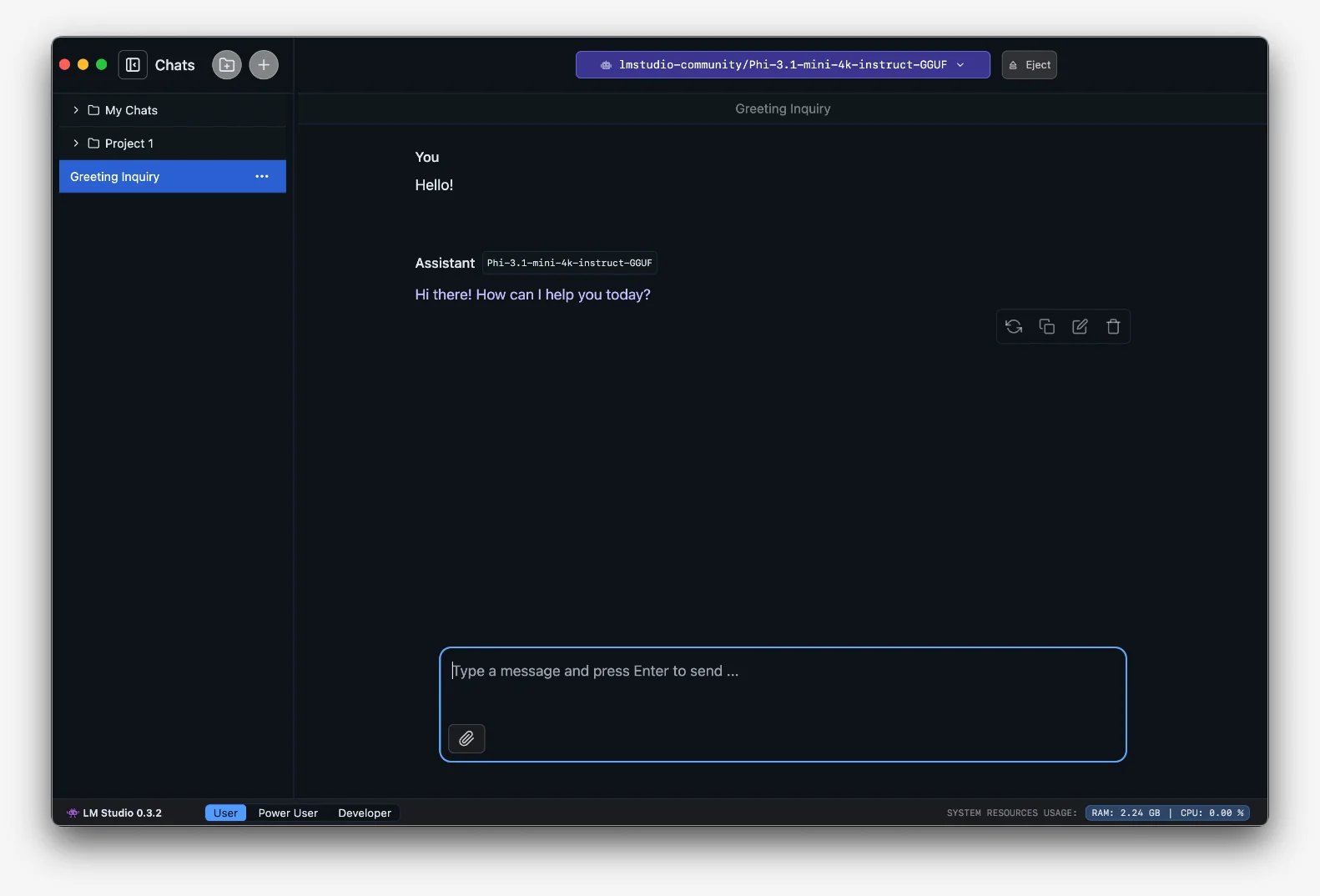 LM Studio local-model chat interface from its official documentation