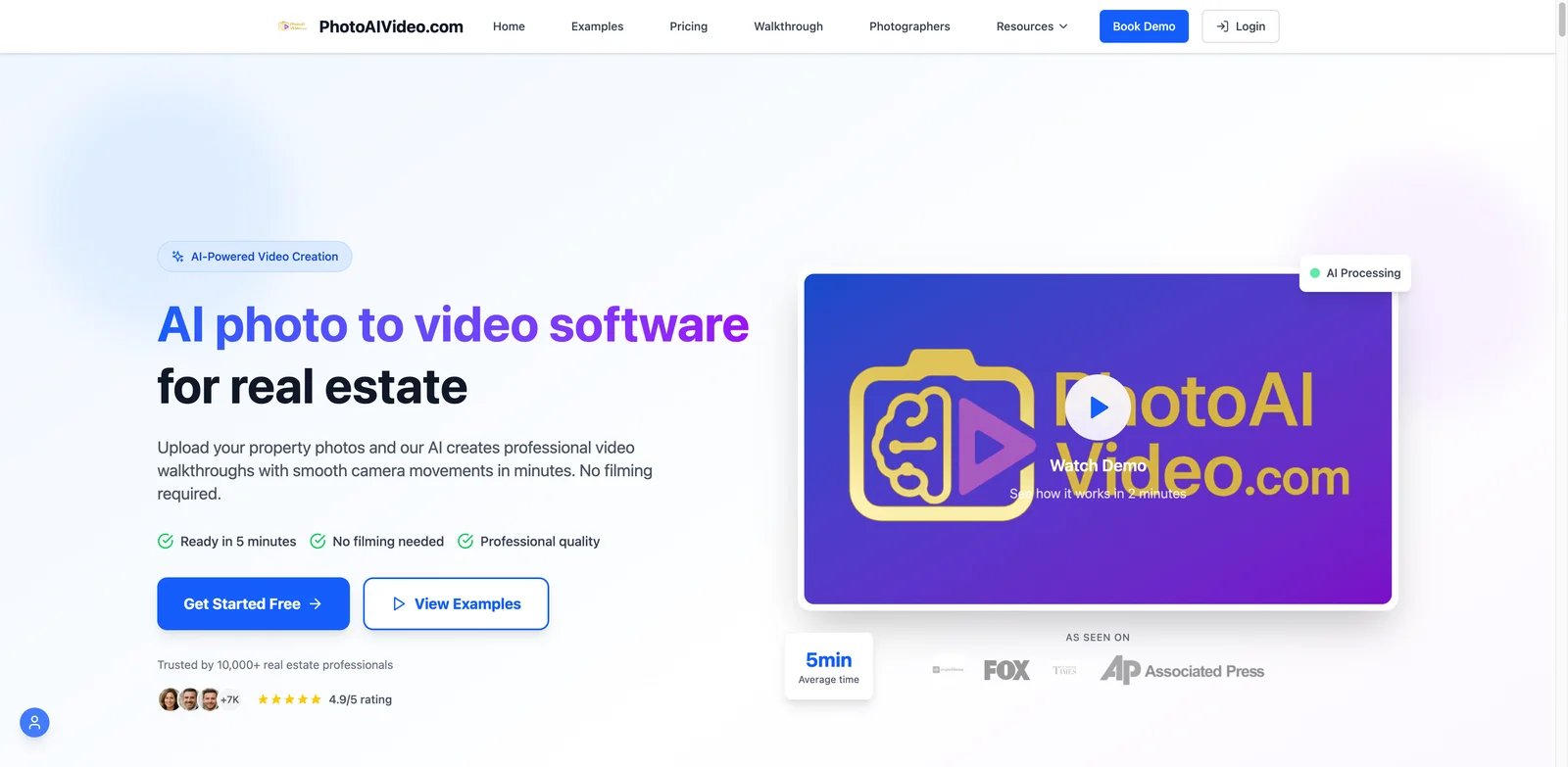PhotoAIVideo interface showing property photo to video workflow