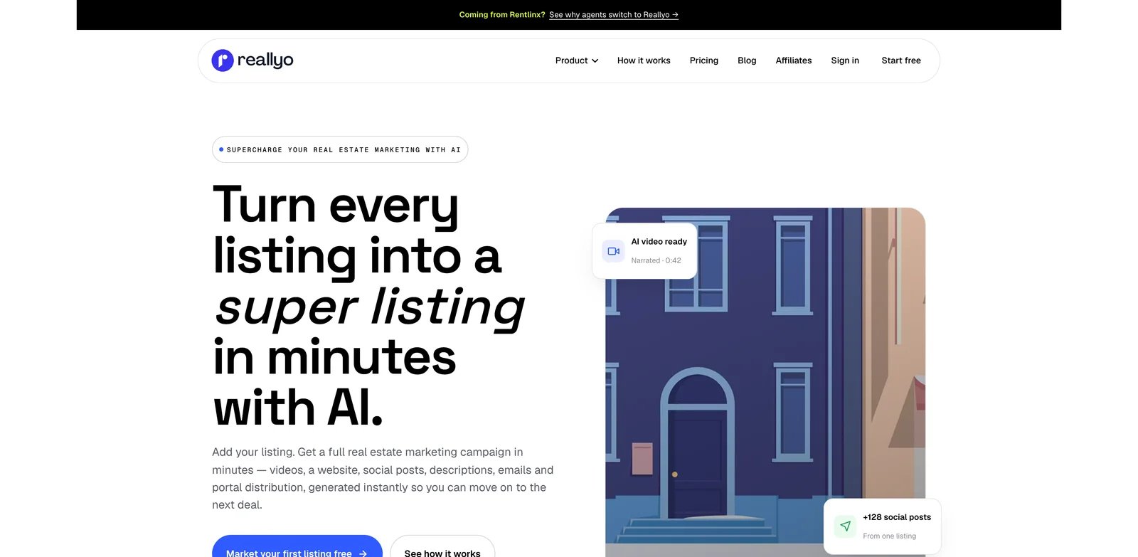 Reallyo interface showing full real estate listing campaign