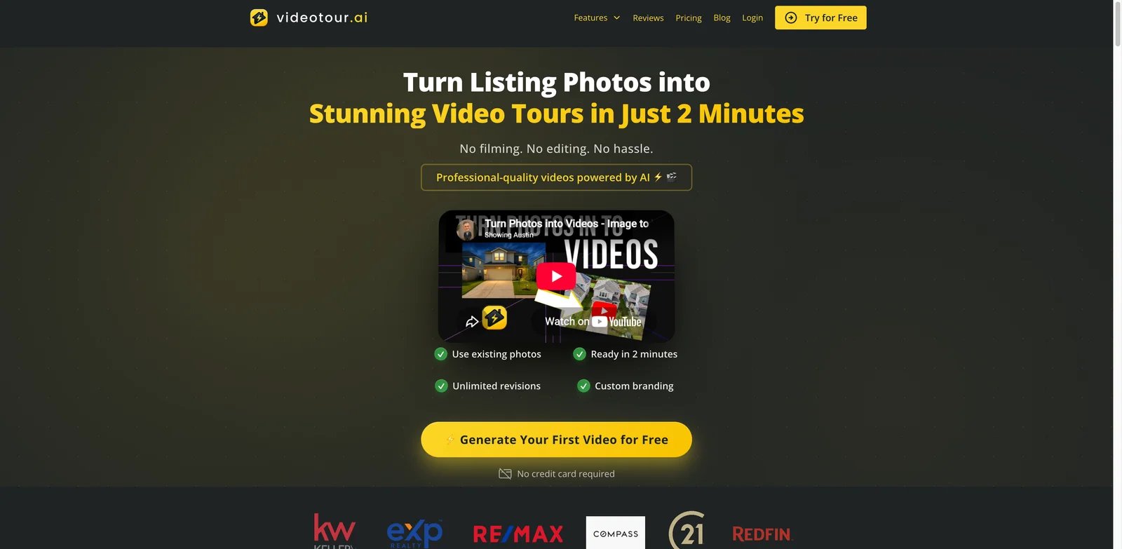 VideoTour.ai interface showing AI real estate video tour maker