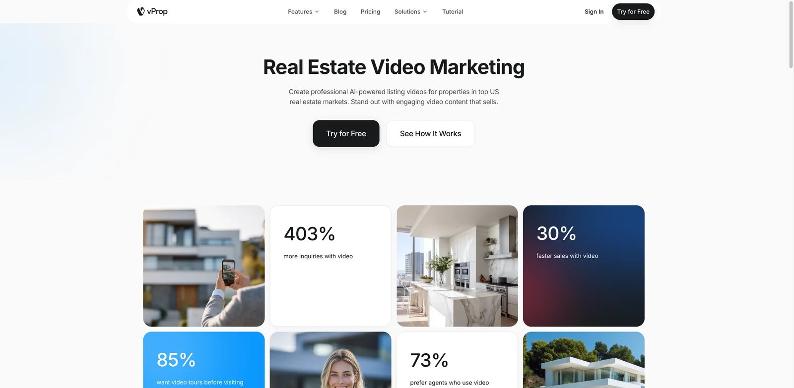 vProp interface showing AI listing video by location