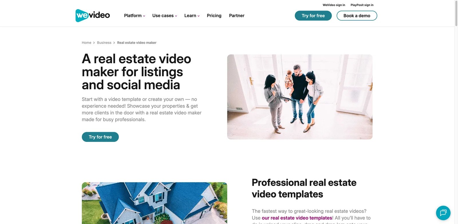 WeVideo interface showing real estate video templates