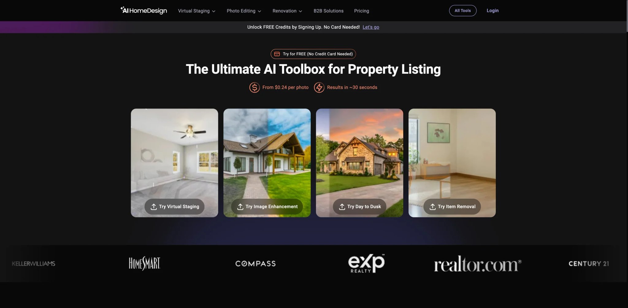 AI HomeDesign interface showing virtual staging features