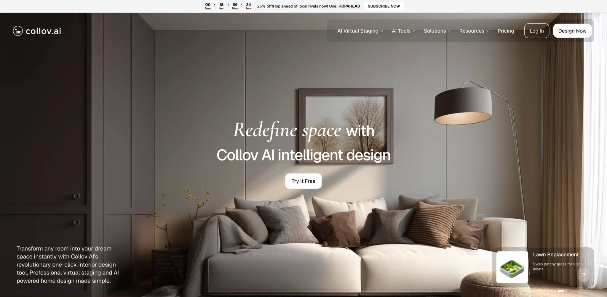 Collov AI interface showing virtual staging features