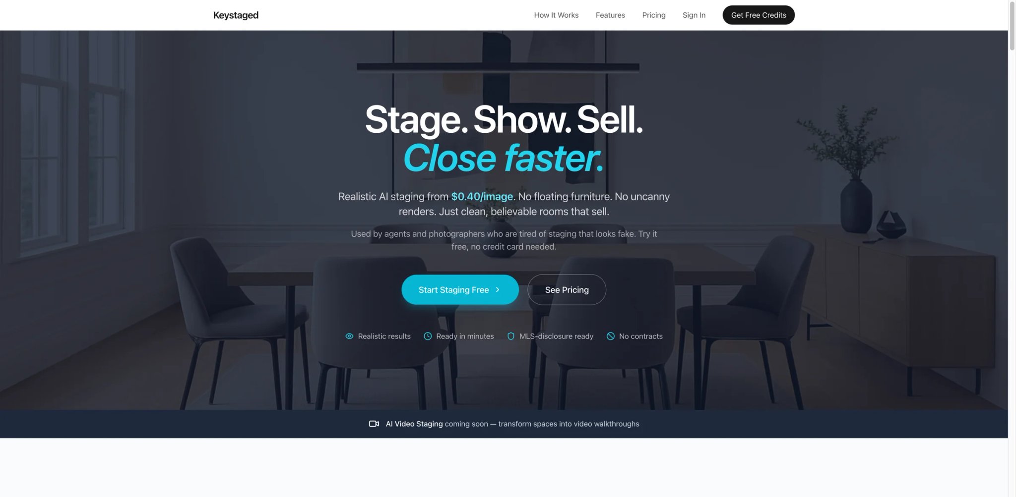 Keystaged interface showing virtual staging features