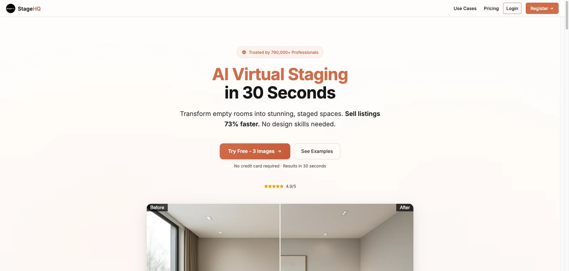 StageHQ interface showing virtual staging features