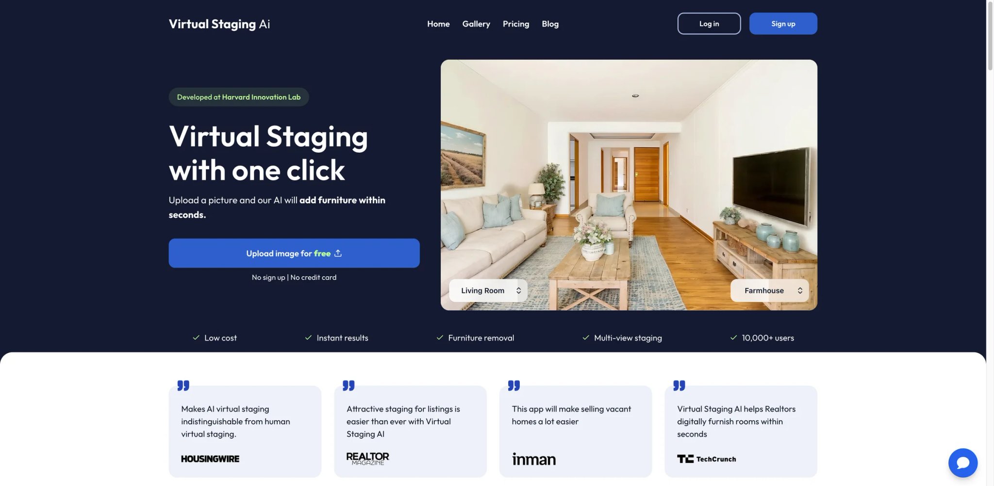 Virtual Staging AI App interface showing virtual staging features