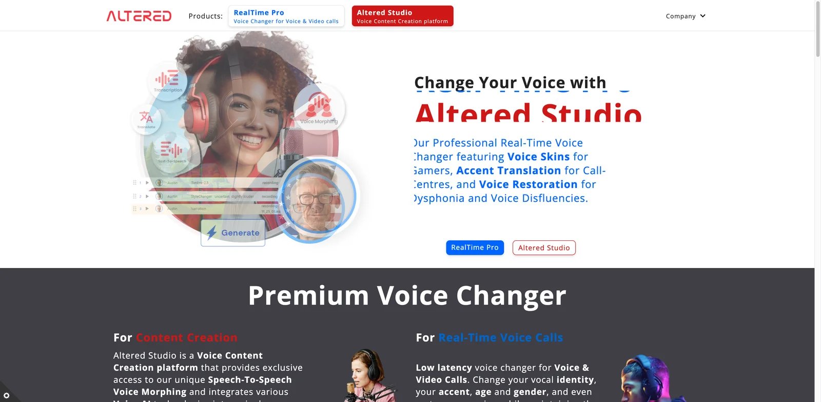 Altered interface showing voice morphing and local cloning workflow