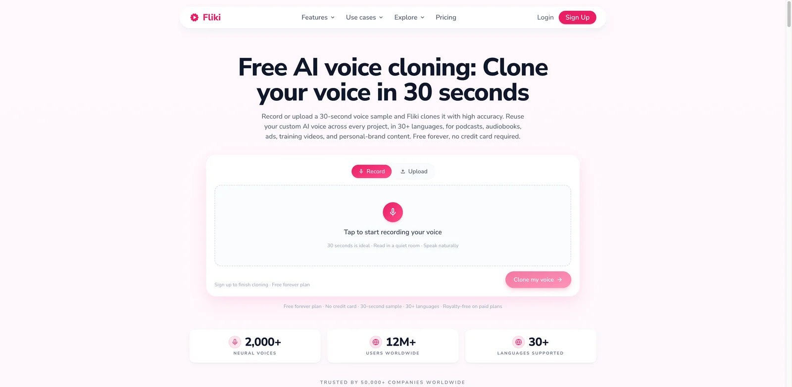 Fliki interface showing voice cloning inside video creation