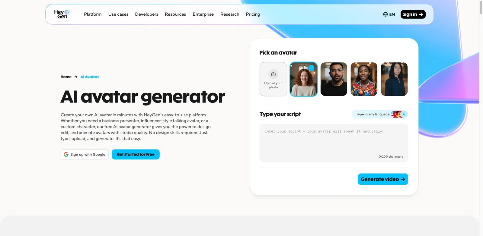 HeyGen interface showing AI voice cloning paired with avatar video