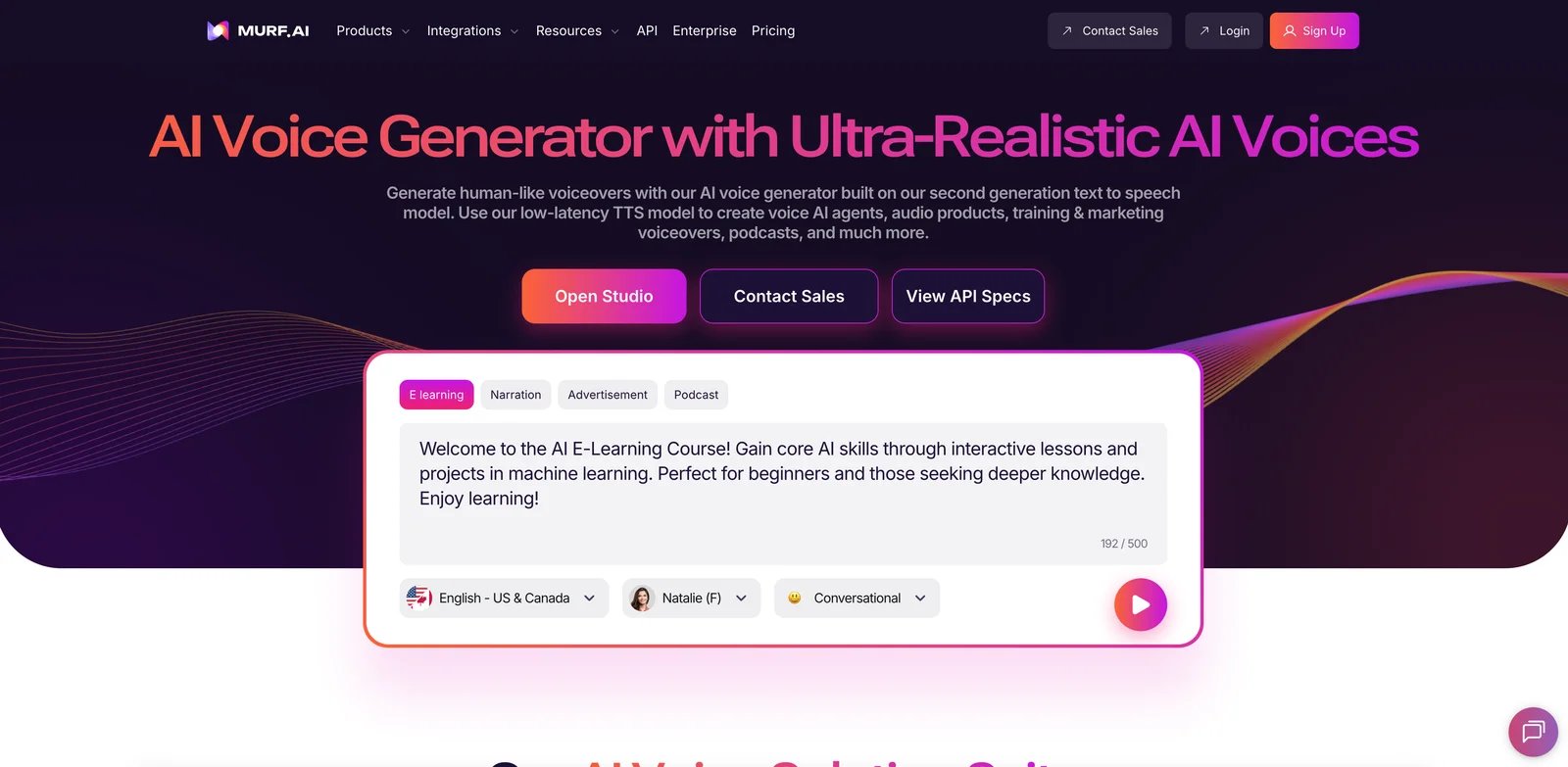 Murf AI interface showing voiceover tools and custom voice options