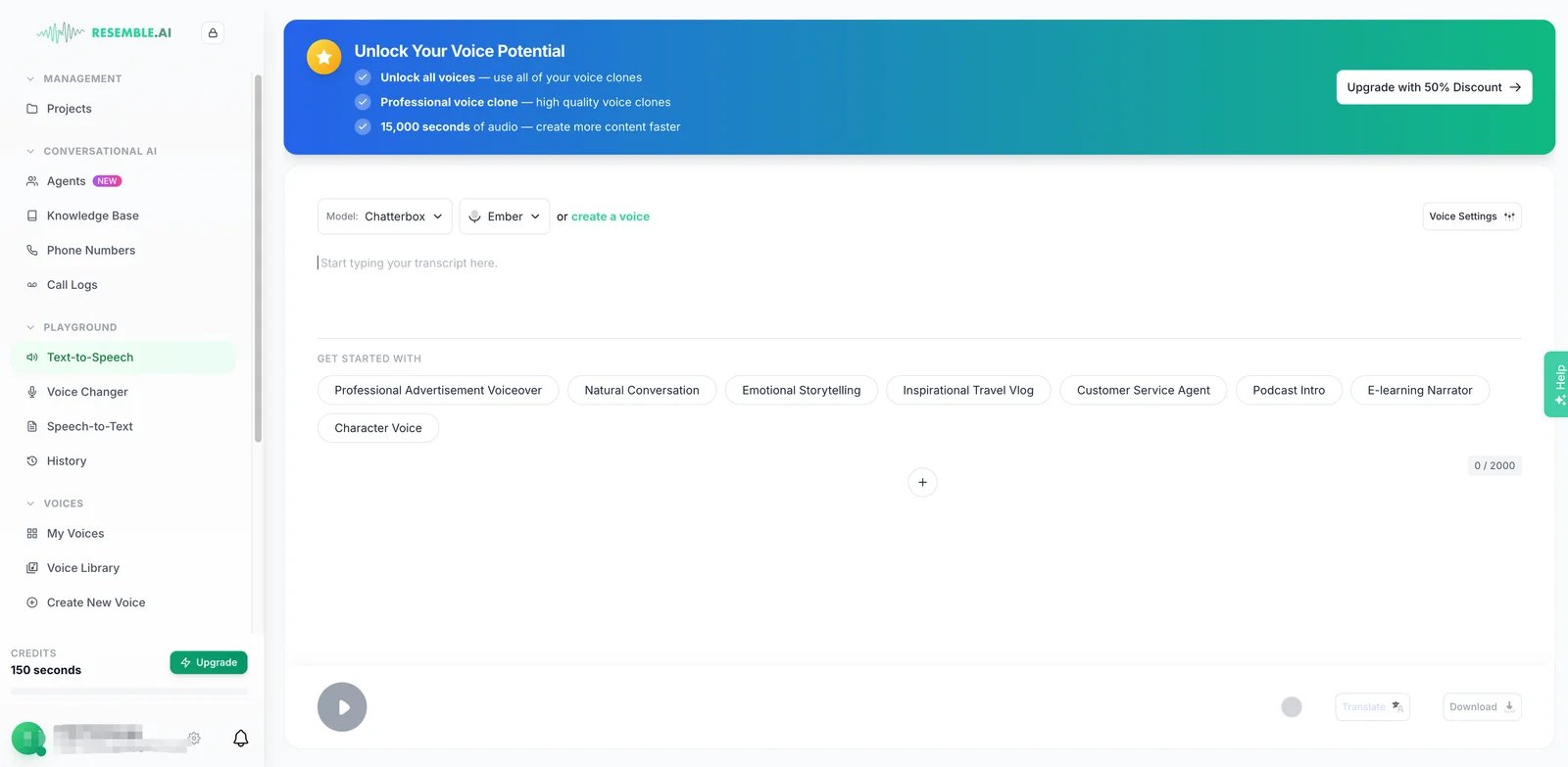 Resemble AI interface showing voice creation and watermarking workflow