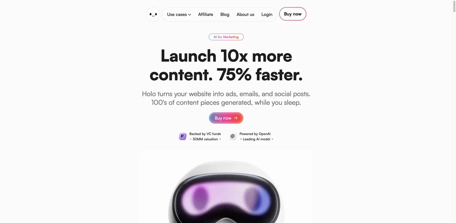 Holo interface showing brand DNA based marketing content generation