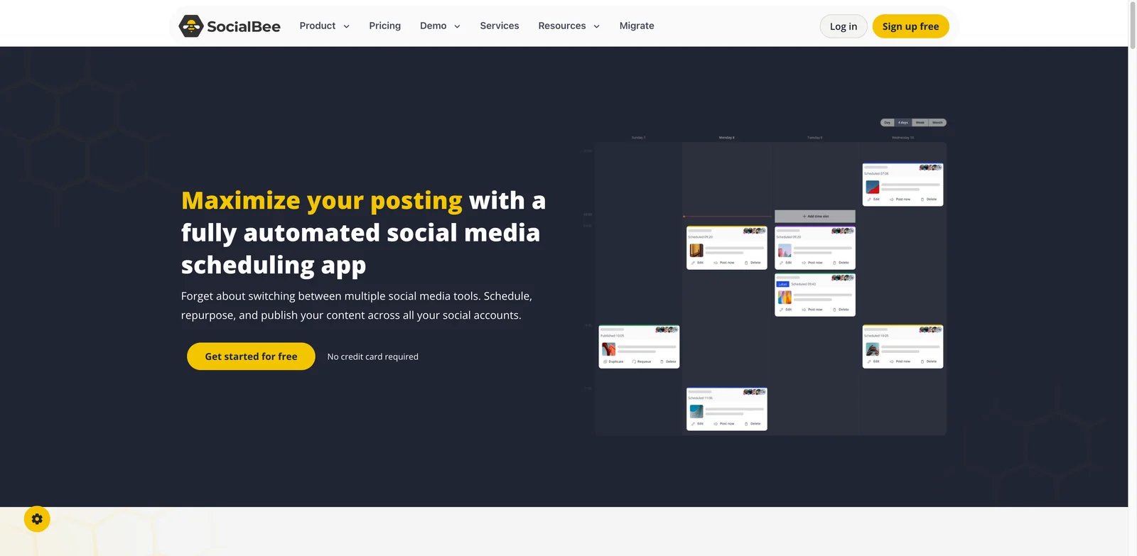 SocialBee interface showing content calendar and social posting categories