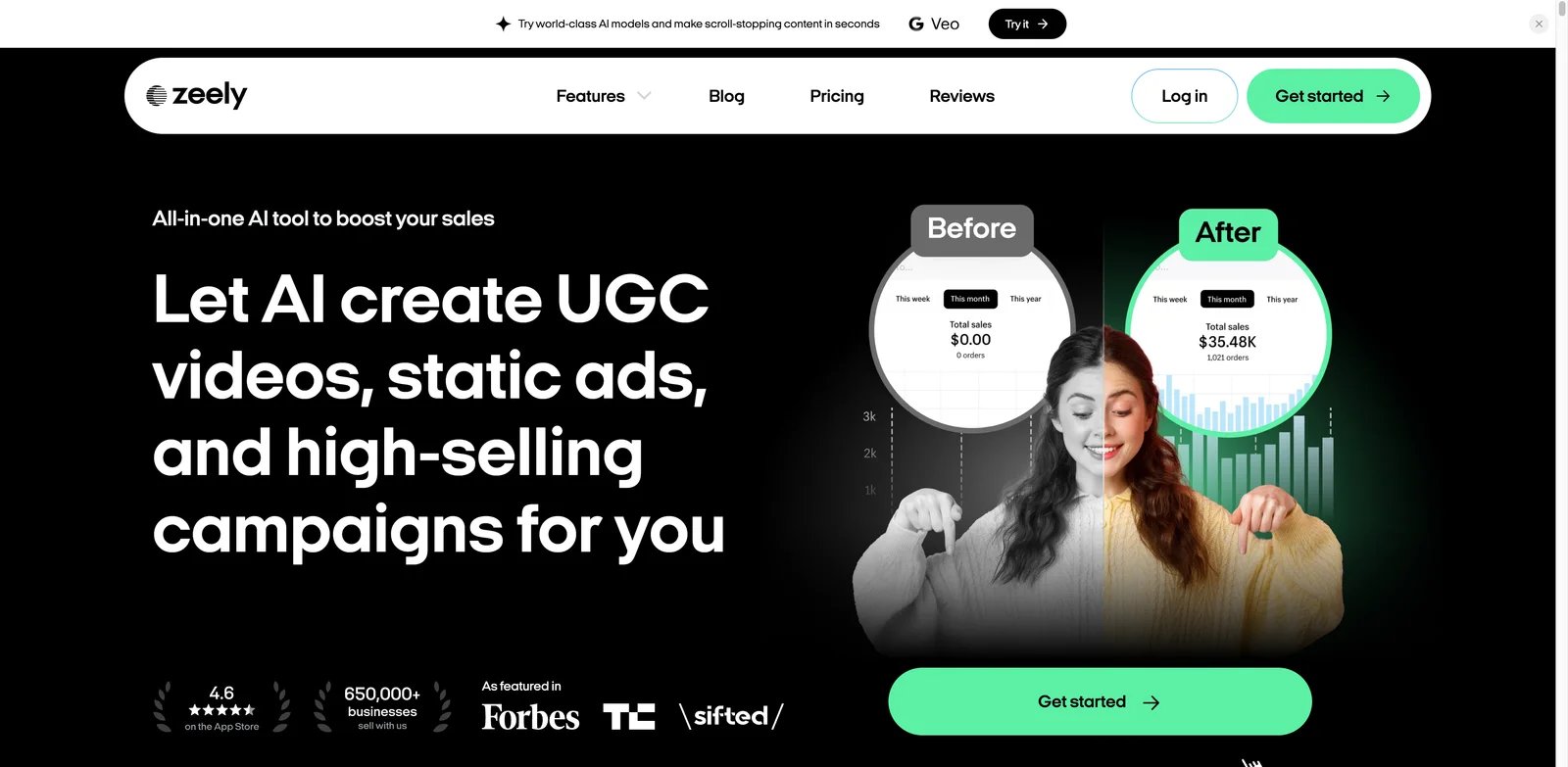 Zeely interface showing AI ad creative and promo video workflow