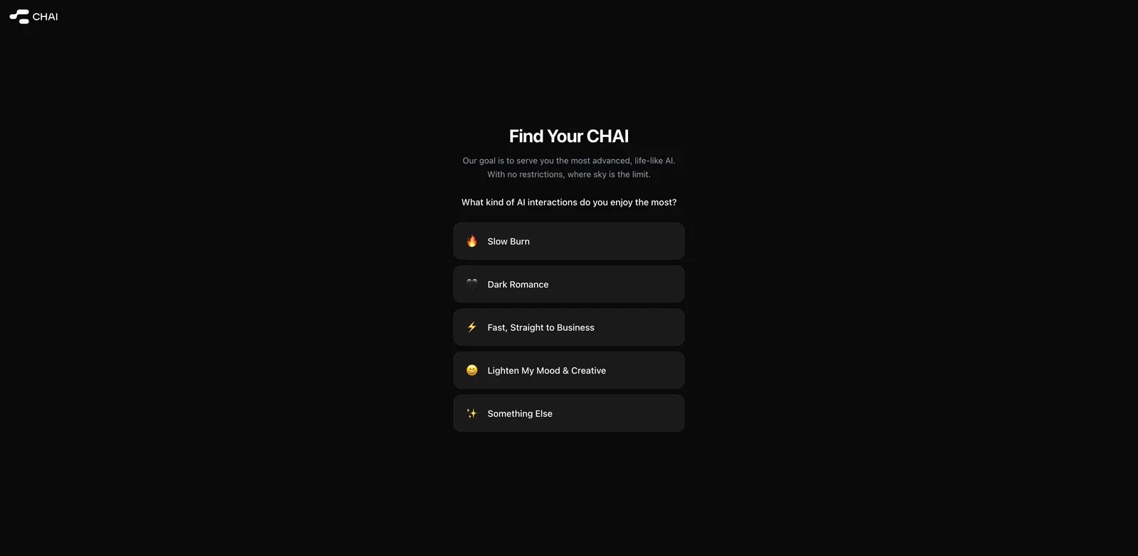 Chai interface showing mobile-first character chat catalog and conversation view