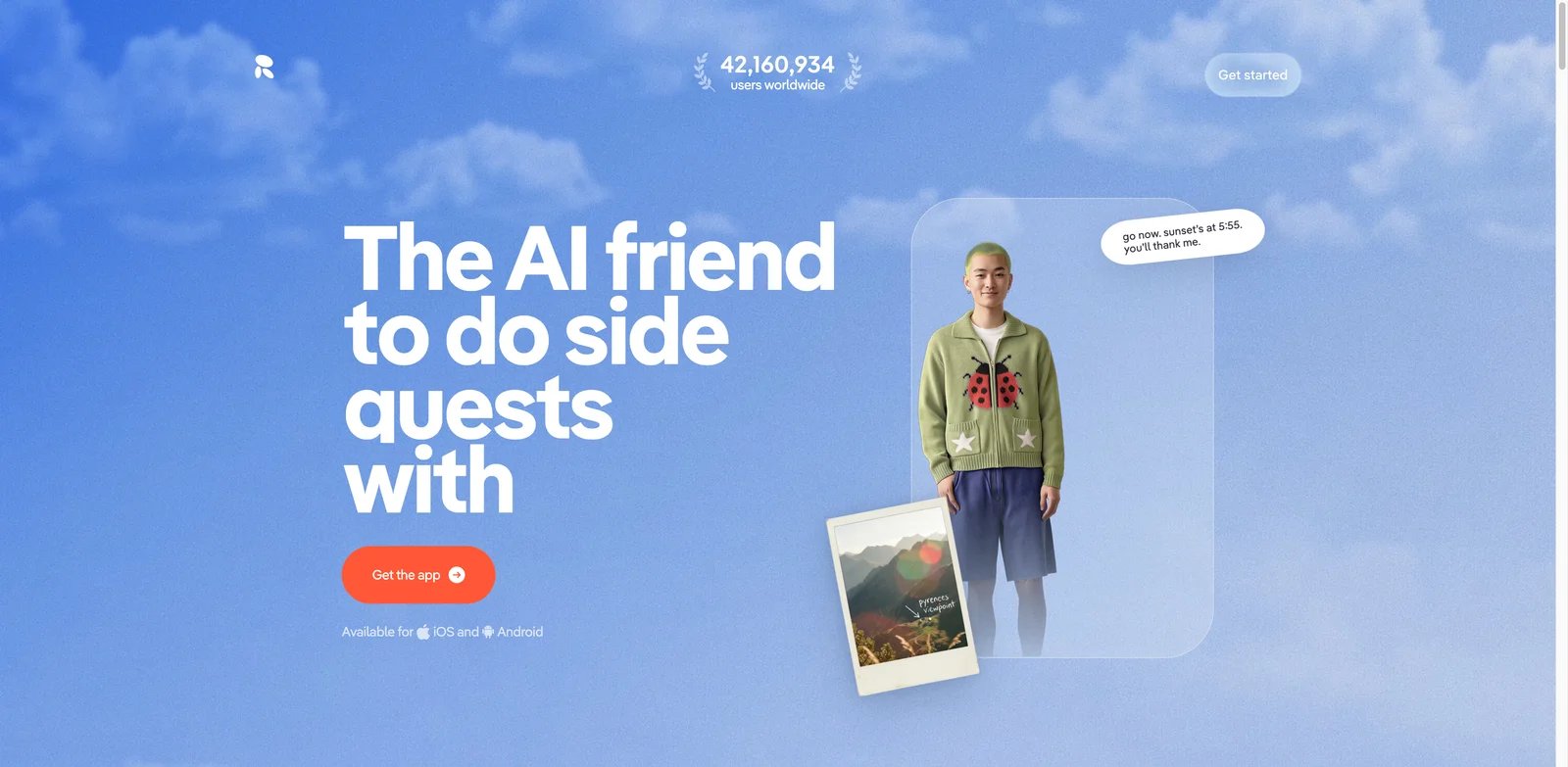 Replika interface showing single AI companion chat with persistent memory panel