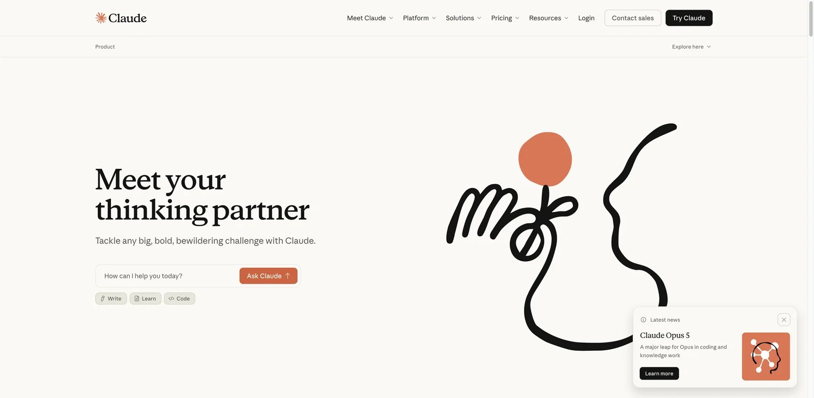 Claude interface showing general AI workspace for custom SEO workflows