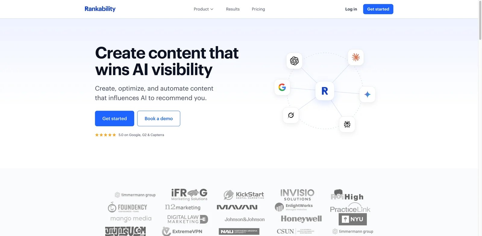 Rankability interface showing optimization, approval, and publishing workflow