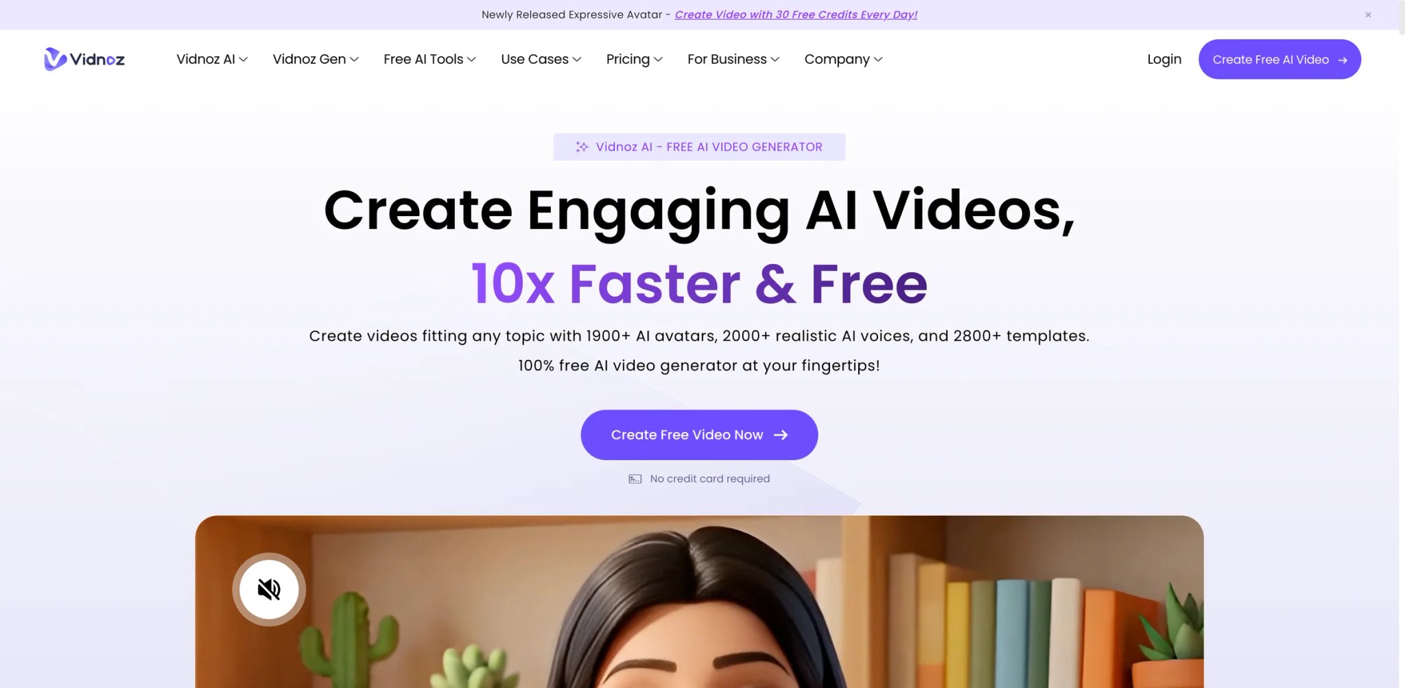 Vidnoz interface showing avatar template gallery and a free-tier short video being generated