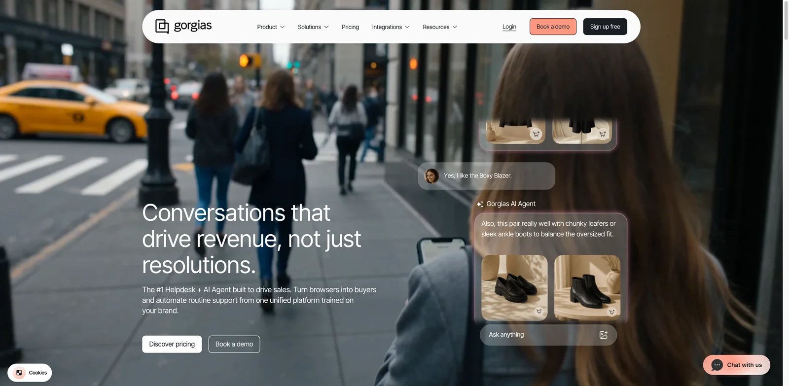 Gorgias interface showing ecommerce support ticket with Shopify order context and automation sidebar