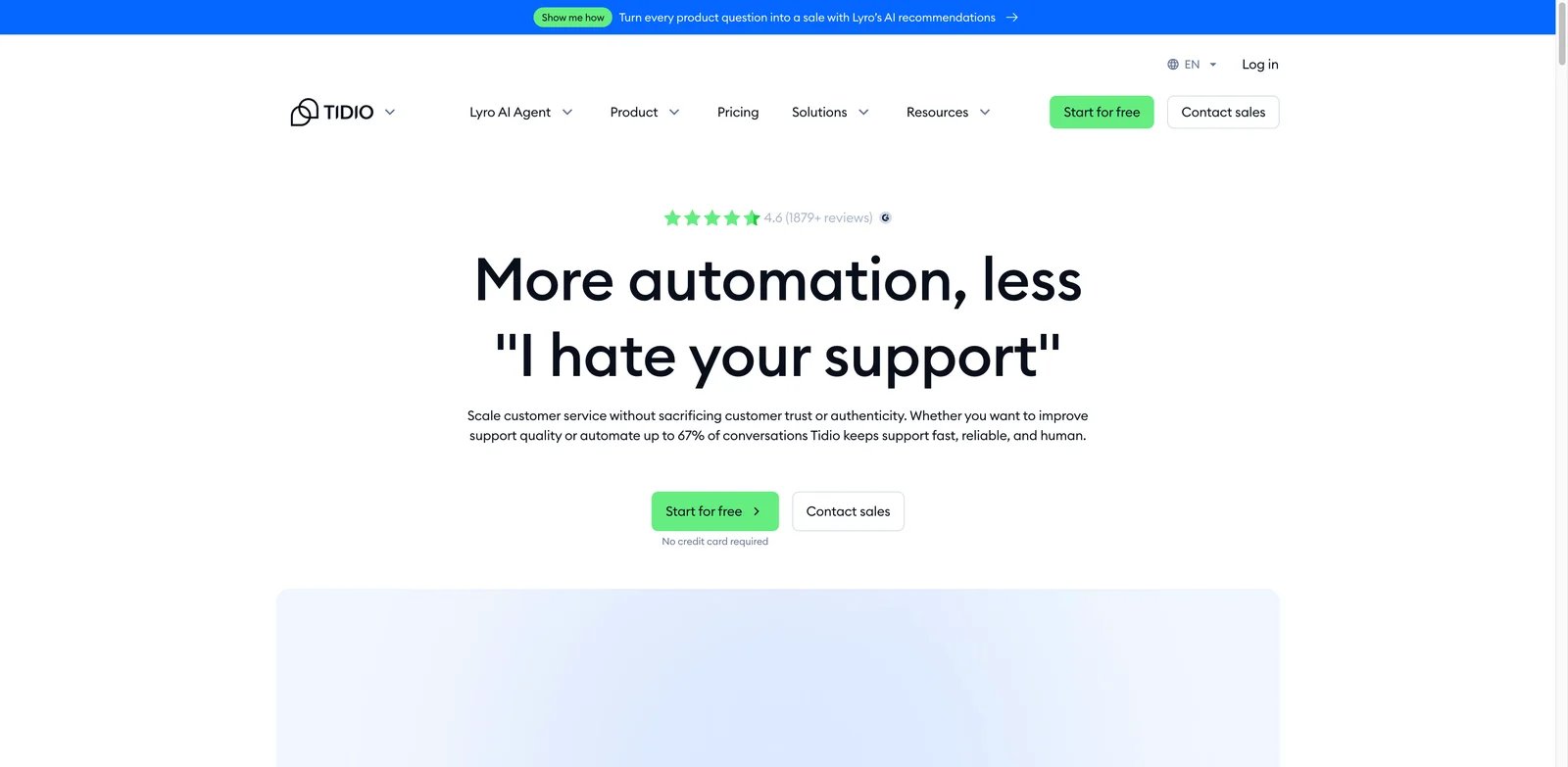 Tidio interface showing live chat, helpdesk tickets, and Lyro AI agent settings