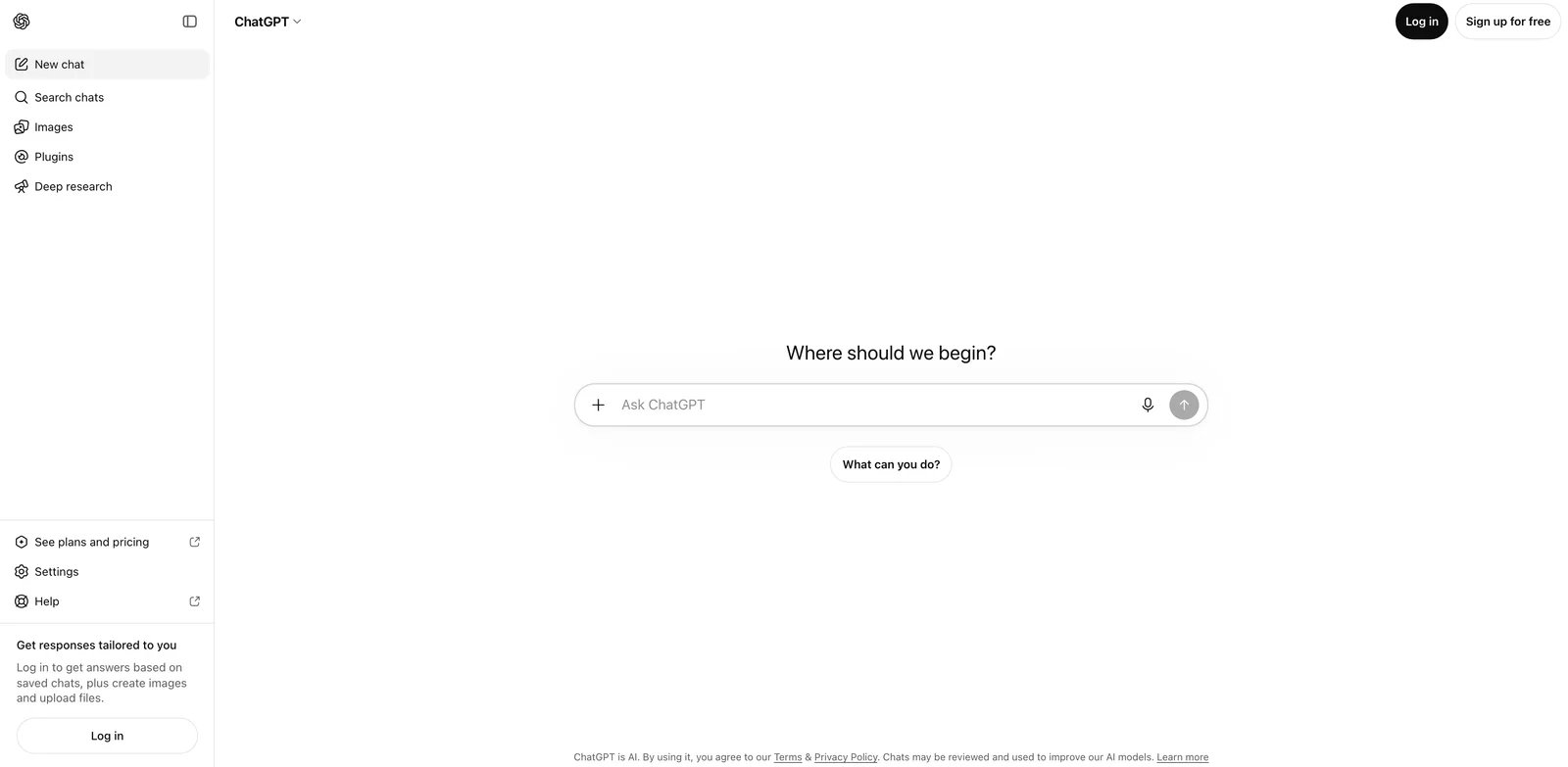 ChatGPT workspace showing the general-purpose prompt interface and tool navigation
