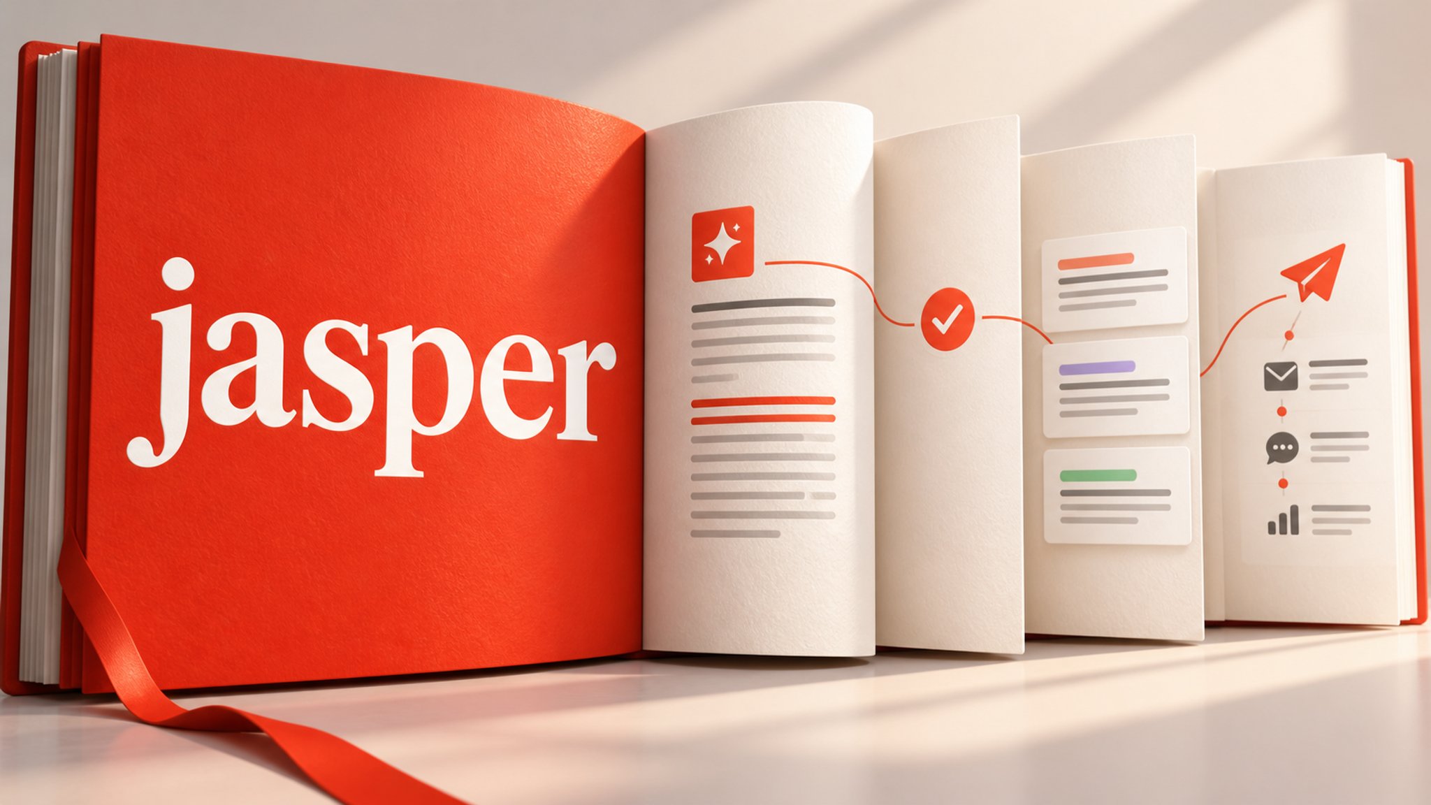 A marketing workflow table splitting into several replacement paths for Jasper