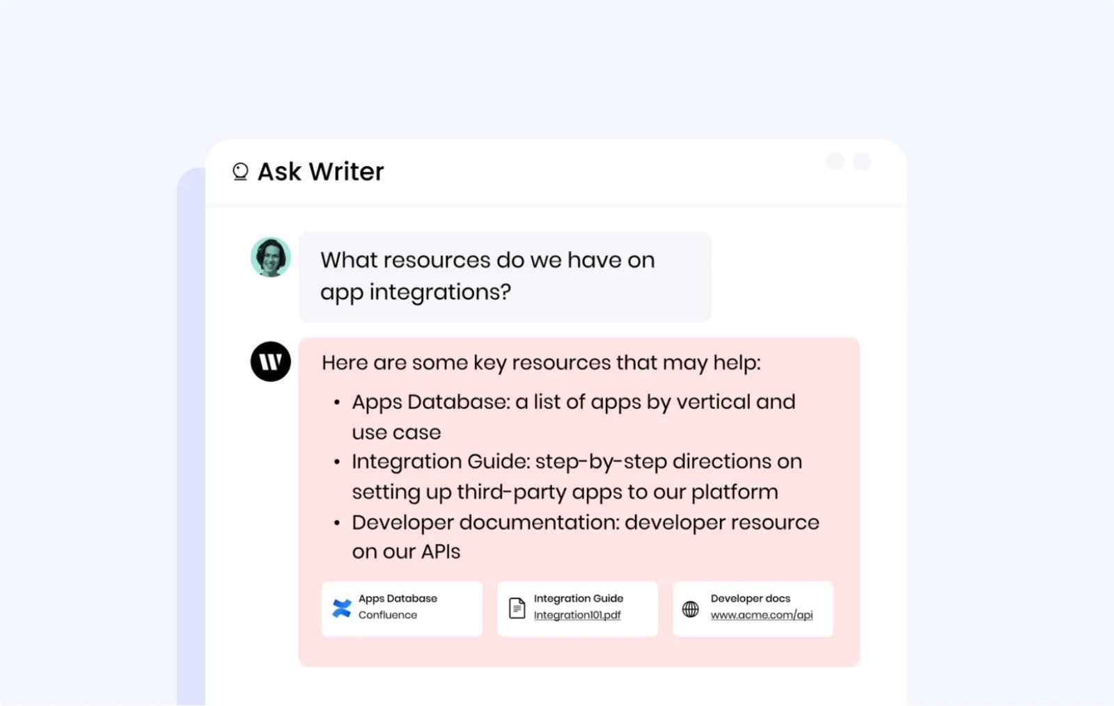 WRITER Agent interface using Knowledge Graph sources to ground an answer